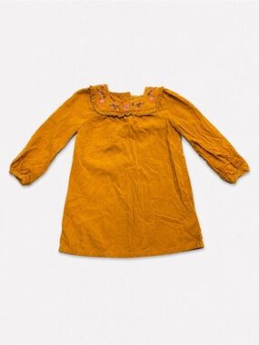 Kaisely Mustard Yellow Embroidered Corduroy Kids Dress